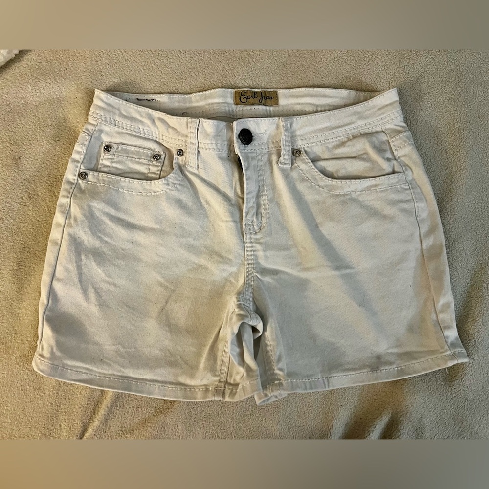 Diamond studded white jean shorts